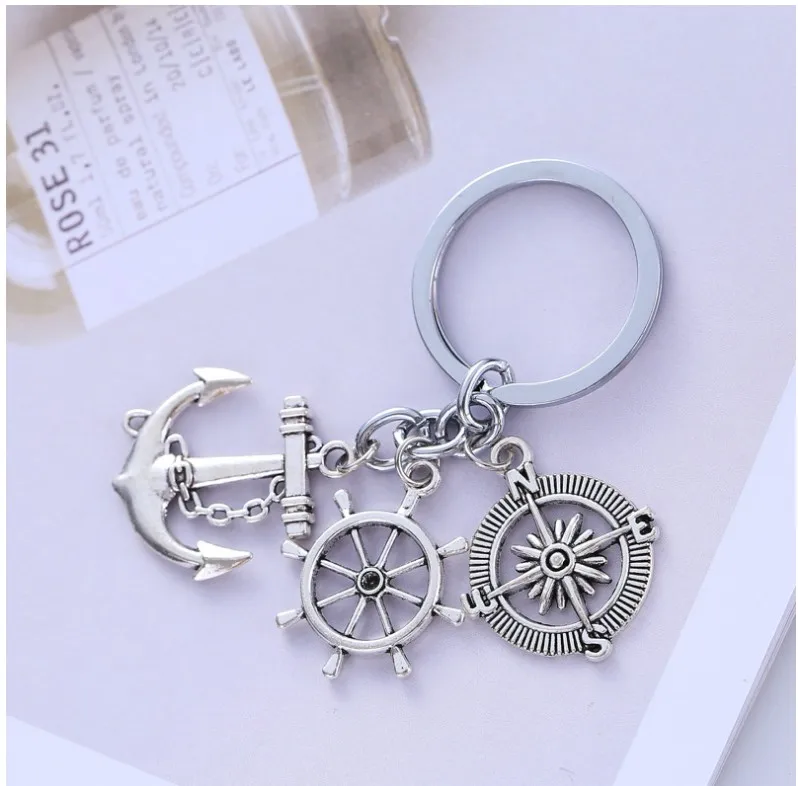 Fashion Alloy Compass Anchor Keychain display picture 3