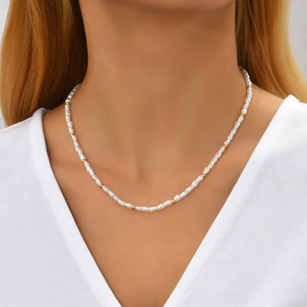 Baroque Style Geometric Imitation Pearl Beaded Necklace display picture 2