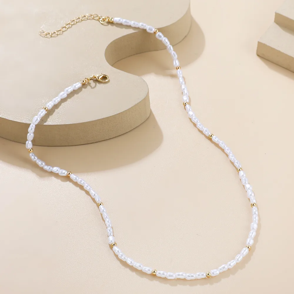 Baroque Style Geometric Imitation Pearl Beaded Necklace display picture 3