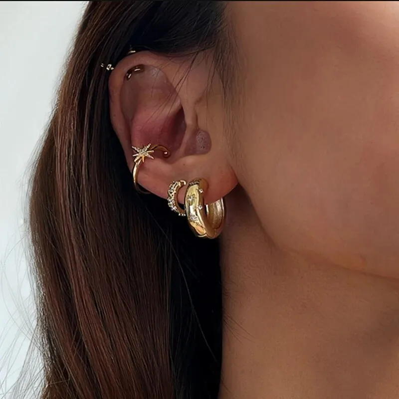 1 Paire Hexagramme Style Vintage Acier Inoxydable 304 Zircon Polissage Placage Incruster Boucles D'oreilles Cerceau display picture 3