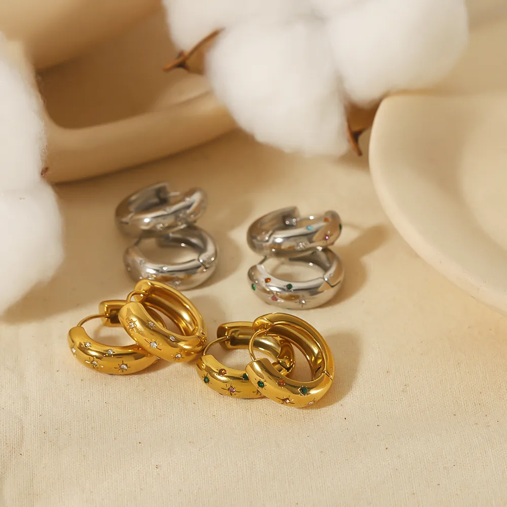 1 Paire Hexagramme Style Vintage Acier Inoxydable 304 Zircon Polissage Placage Incruster Boucles D'oreilles Cerceau display picture 4