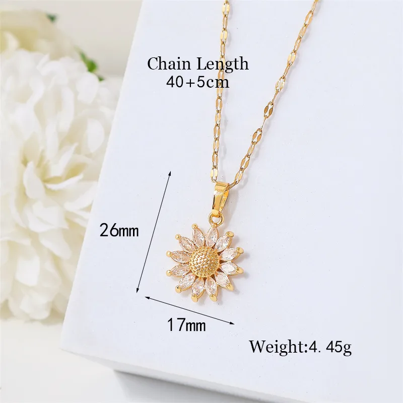 Wholesale Jewelry Flower Simple Style Zircon Stainless Steel Titanium Steel 18K Gold Plated Pendant Necklace Plating Inlay display picture 5