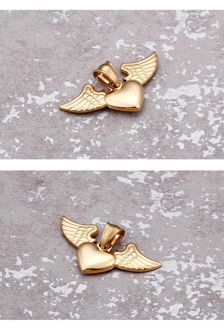 Acero Titanio Chapados en oro de 18k Forma De Corazón Alas display picture 2