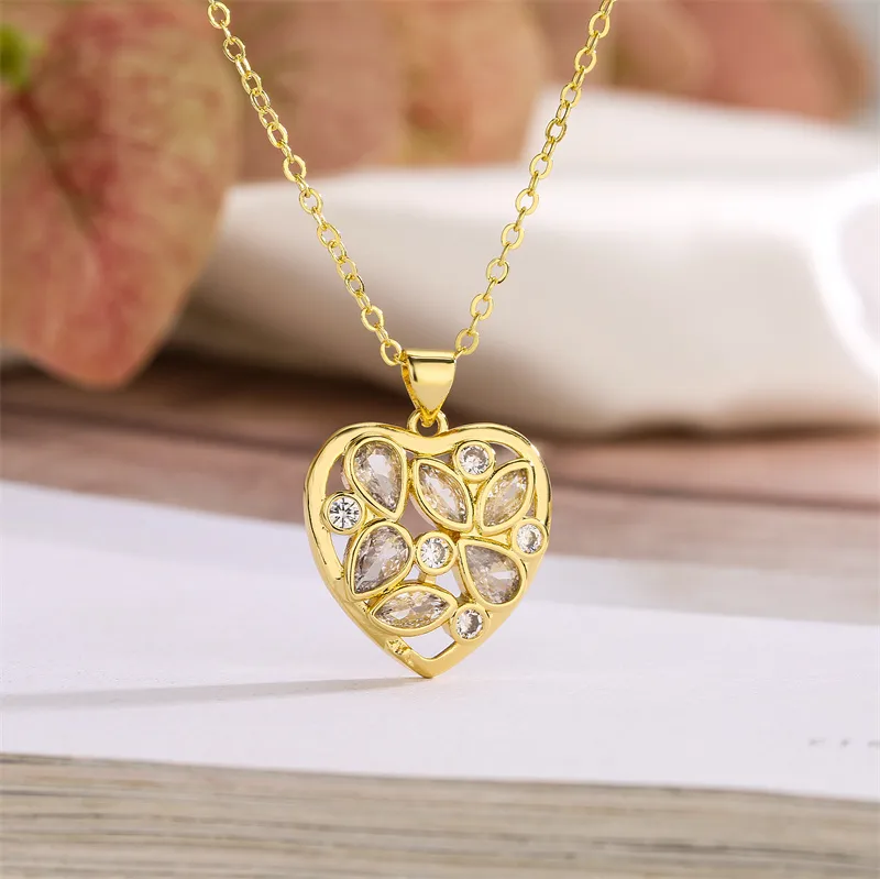 Water Droplets Heart Shape Simple Style Classic Style Zircon Copper Pendant Necklace Wholesale display picture 5