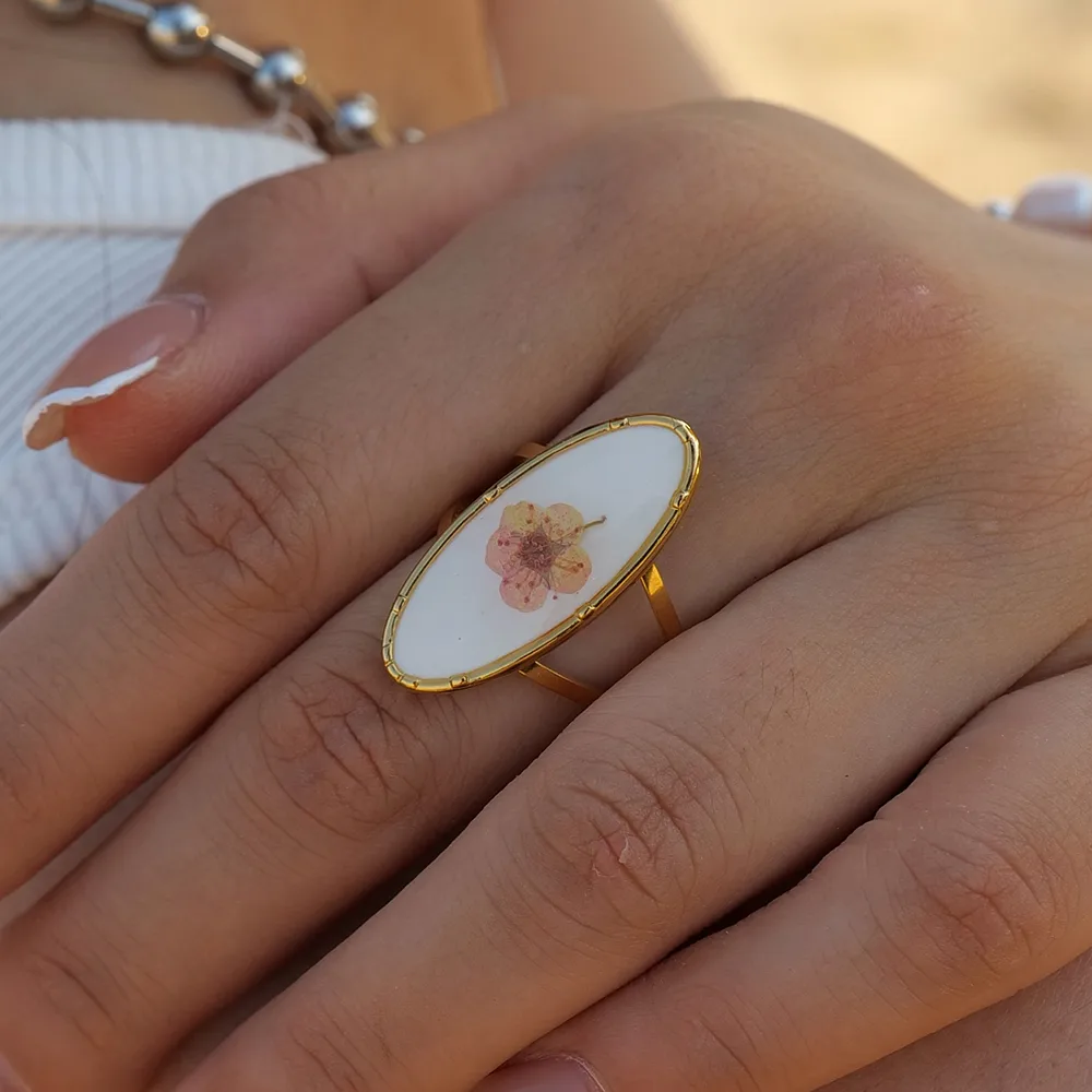 Estilo IG Acero Inoxidable 304 Flor Enchapado Mujeres Anillos Abiertos display picture 4