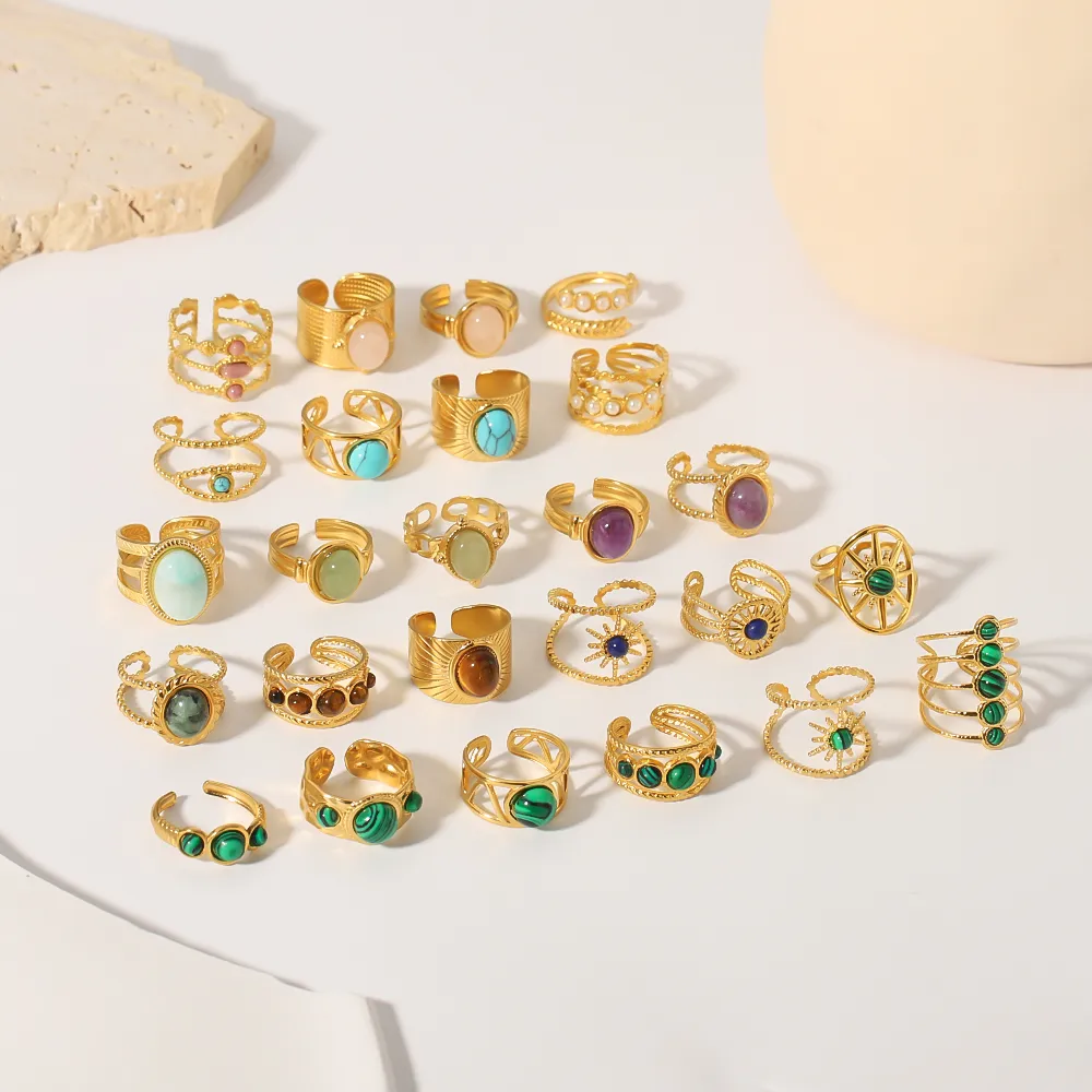 Wholesale Jewelry Round Basic Vintage Style Natural Stone Stainless ...