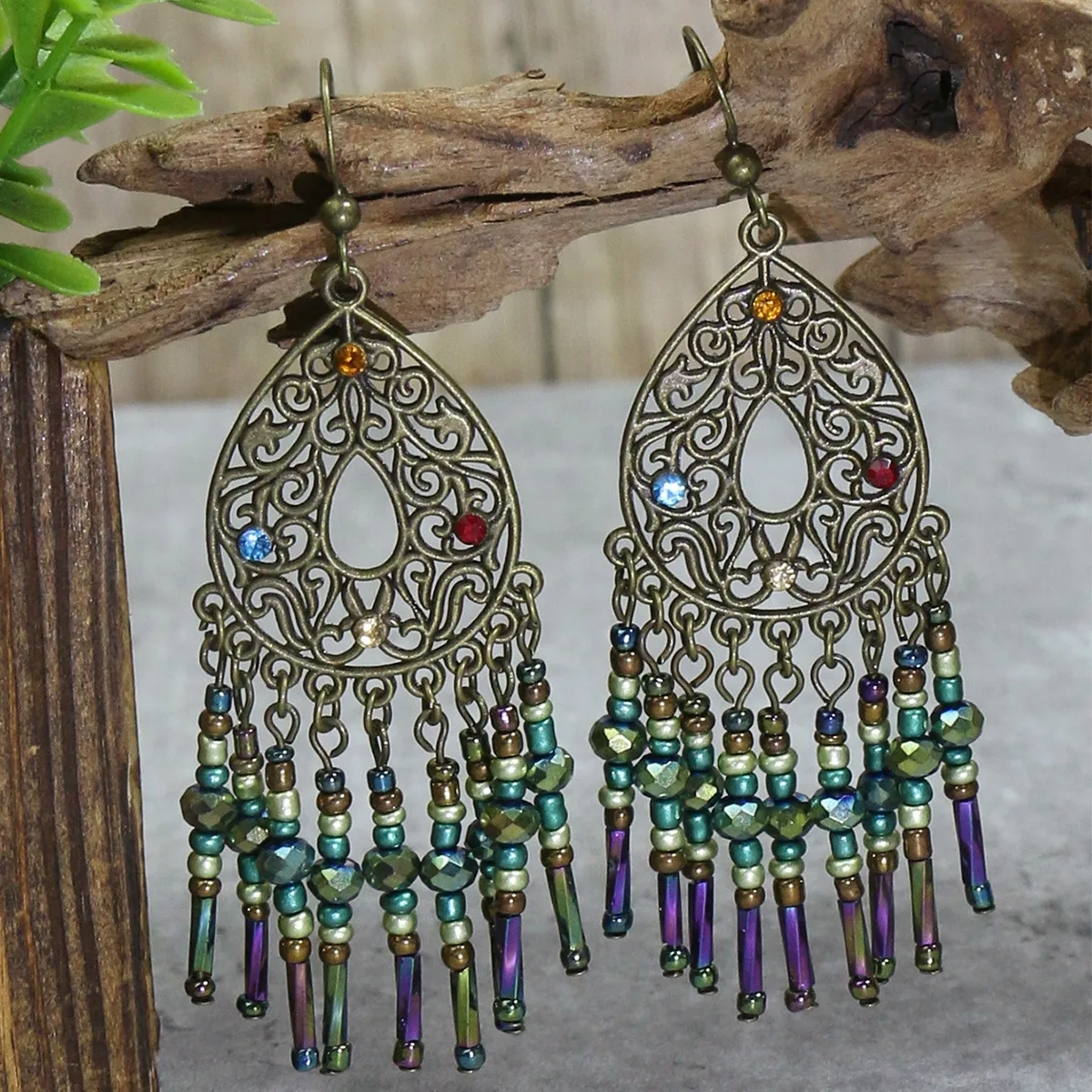 Retro Ethnic Earrings Bohemian Eardrops Tassel Pendant Scenic Spot Ear Hanging Ear Studs Handmade Ear Rings display picture 8