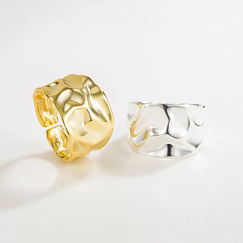 Casual Modern Style Simple Style 925 Sterling Silver Solid Color Monogram Crack Plating 18K Gold Plated Silver Plated Women's Wide Band Rings Open Rings Rings display picture 1