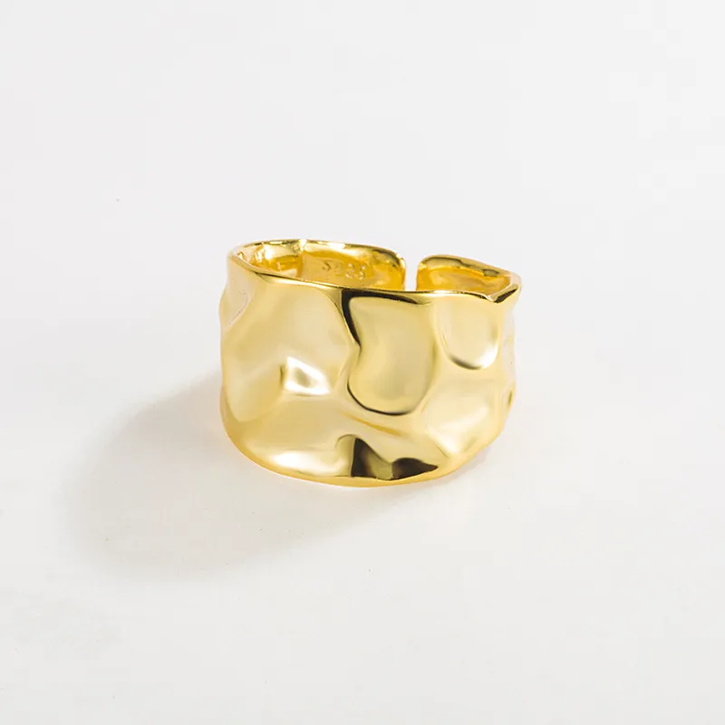 Casual Modern Style Simple Style 925 Sterling Silver Solid Color Monogram Crack Plating 18K Gold Plated Silver Plated Women's Wide Band Rings Open Rings Rings display picture 2