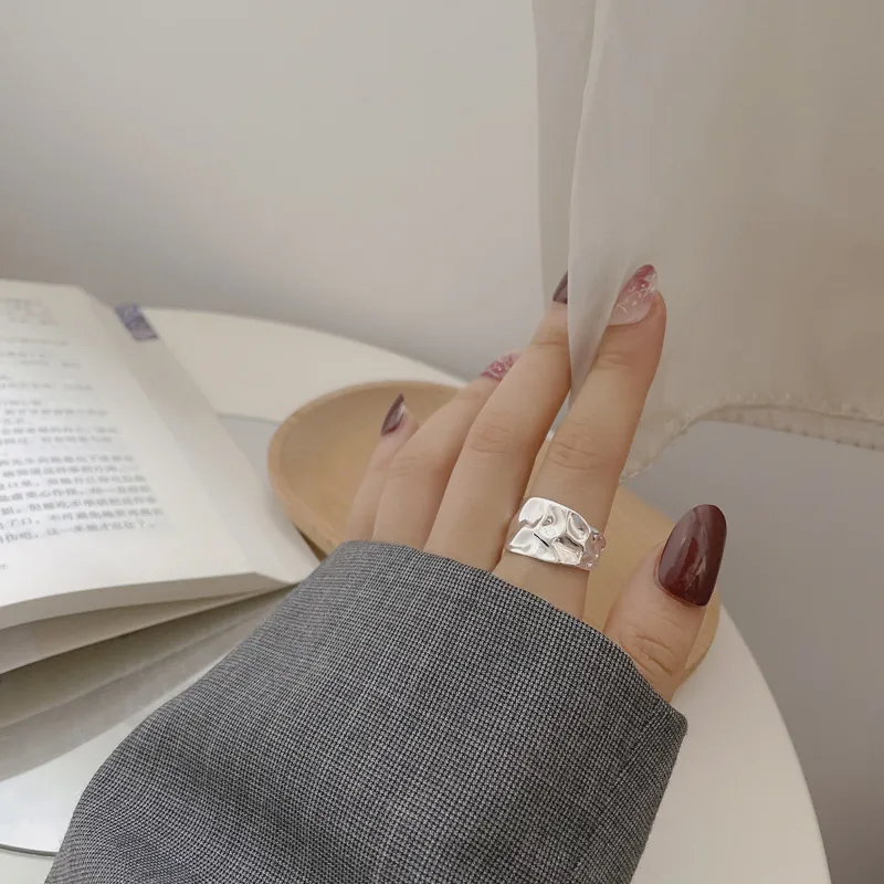 Casual Modern Style Simple Style 925 Sterling Silver Solid Color Monogram Crack Plating 18K Gold Plated Silver Plated Women's Wide Band Rings Open Rings Rings display picture 5