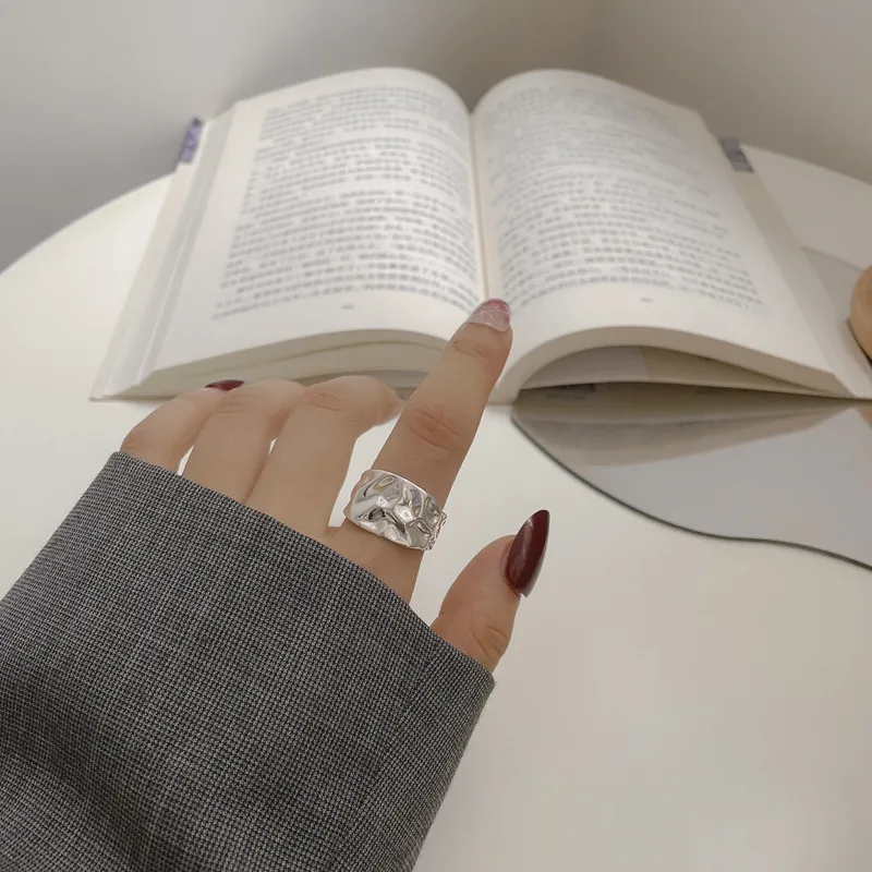 Casual Modern Style Simple Style 925 Sterling Silver Solid Color Monogram Crack Plating 18K Gold Plated Silver Plated Women's Wide Band Rings Open Rings Rings display picture 6