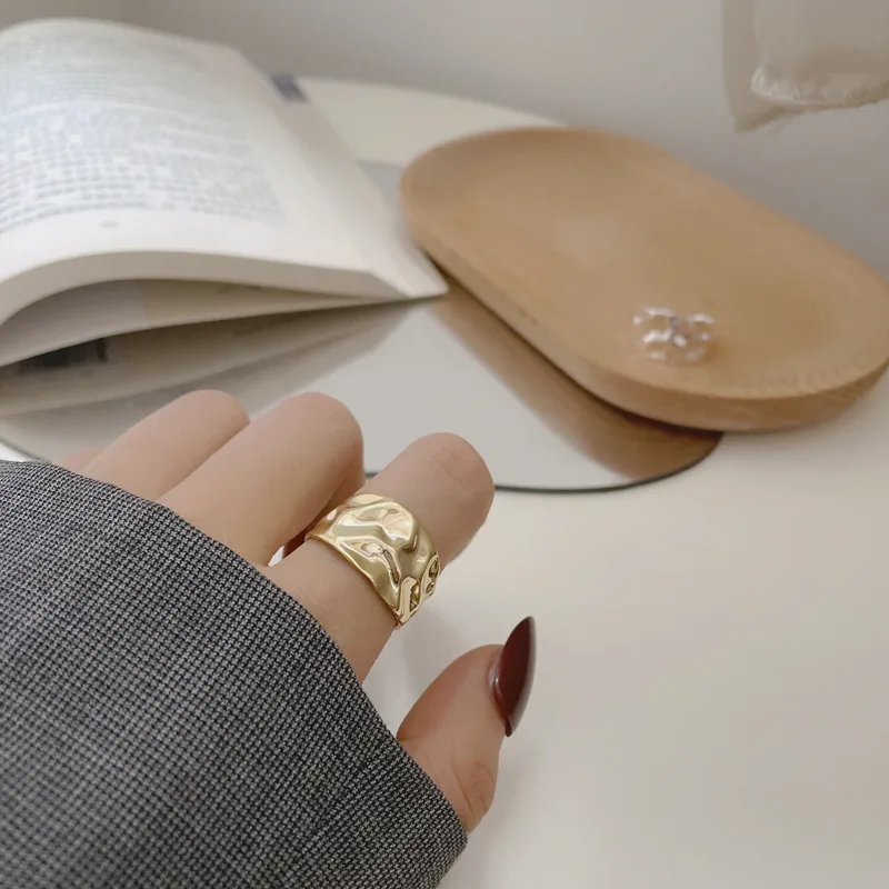 Casual Modern Style Simple Style 925 Sterling Silver Solid Color Monogram Crack Plating 18K Gold Plated Silver Plated Women's Wide Band Rings Open Rings Rings display picture 7