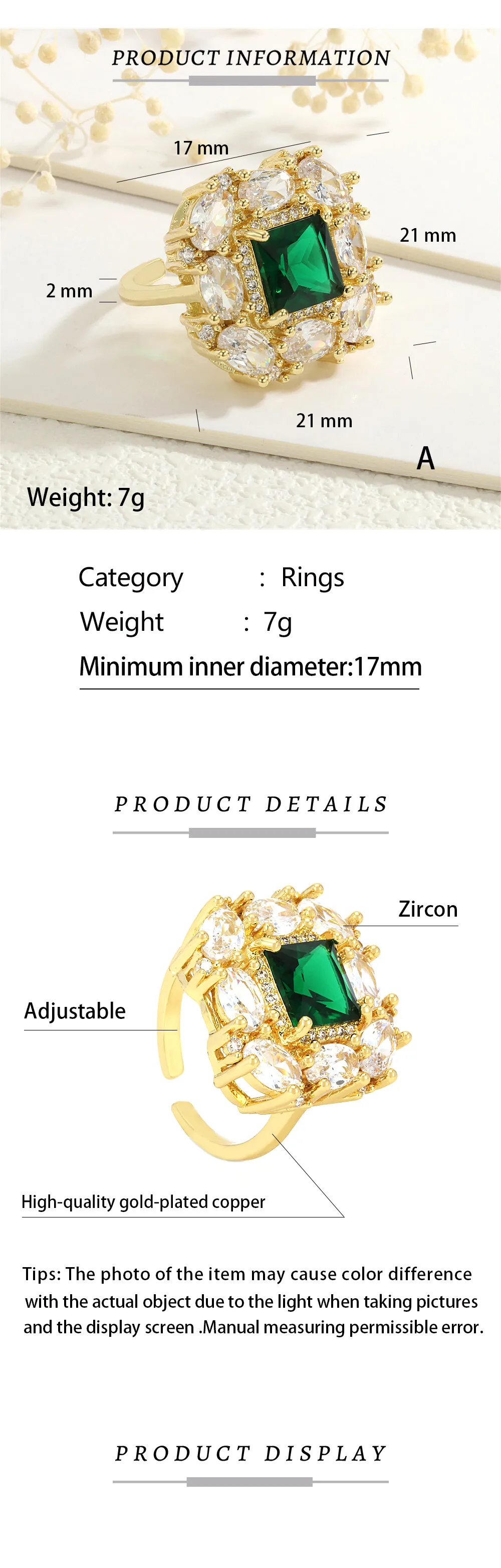 Square Copper Inlay Open Rings display picture 8