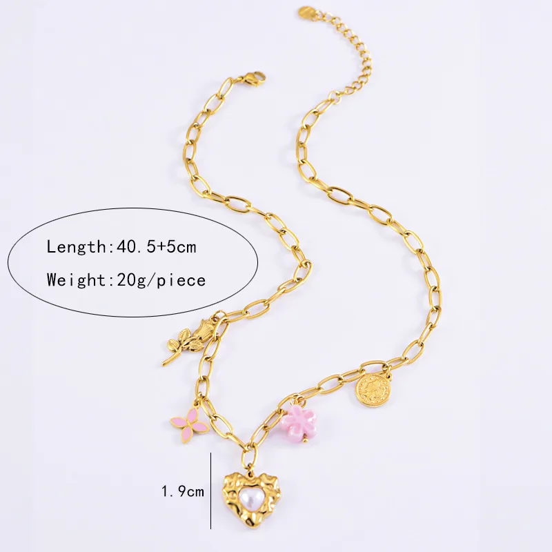 Heart Shape Flower Casual Vintage Style Lady 304 Stainless Steel Multi Charms Necklace Wholesale display picture 1