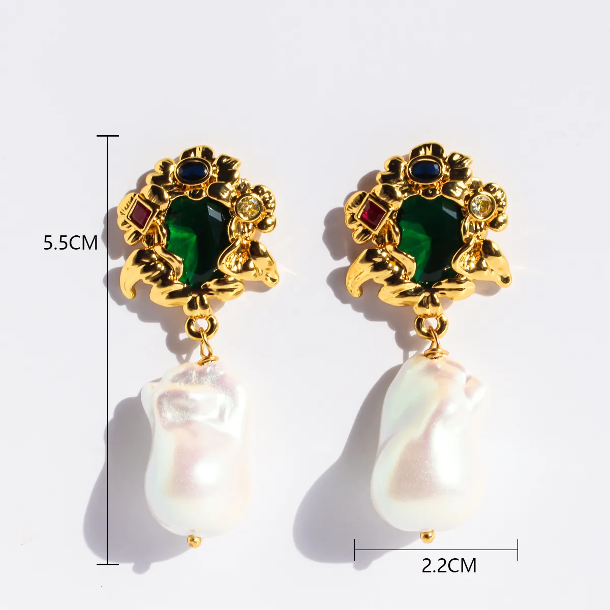 1 Pair Irregular Flower Retro Baroque Style Natural Stone Pearl 24K Gold Plated Pearl Zircon Inlay Drop Earrings display picture 1