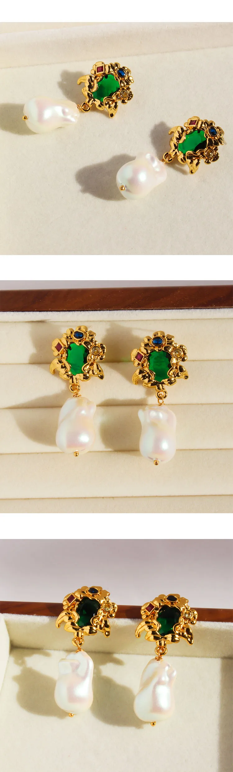 1 Pair Irregular Flower Retro Baroque Style Natural Stone Pearl 24K Gold Plated Pearl Zircon Inlay Drop Earrings display picture 4