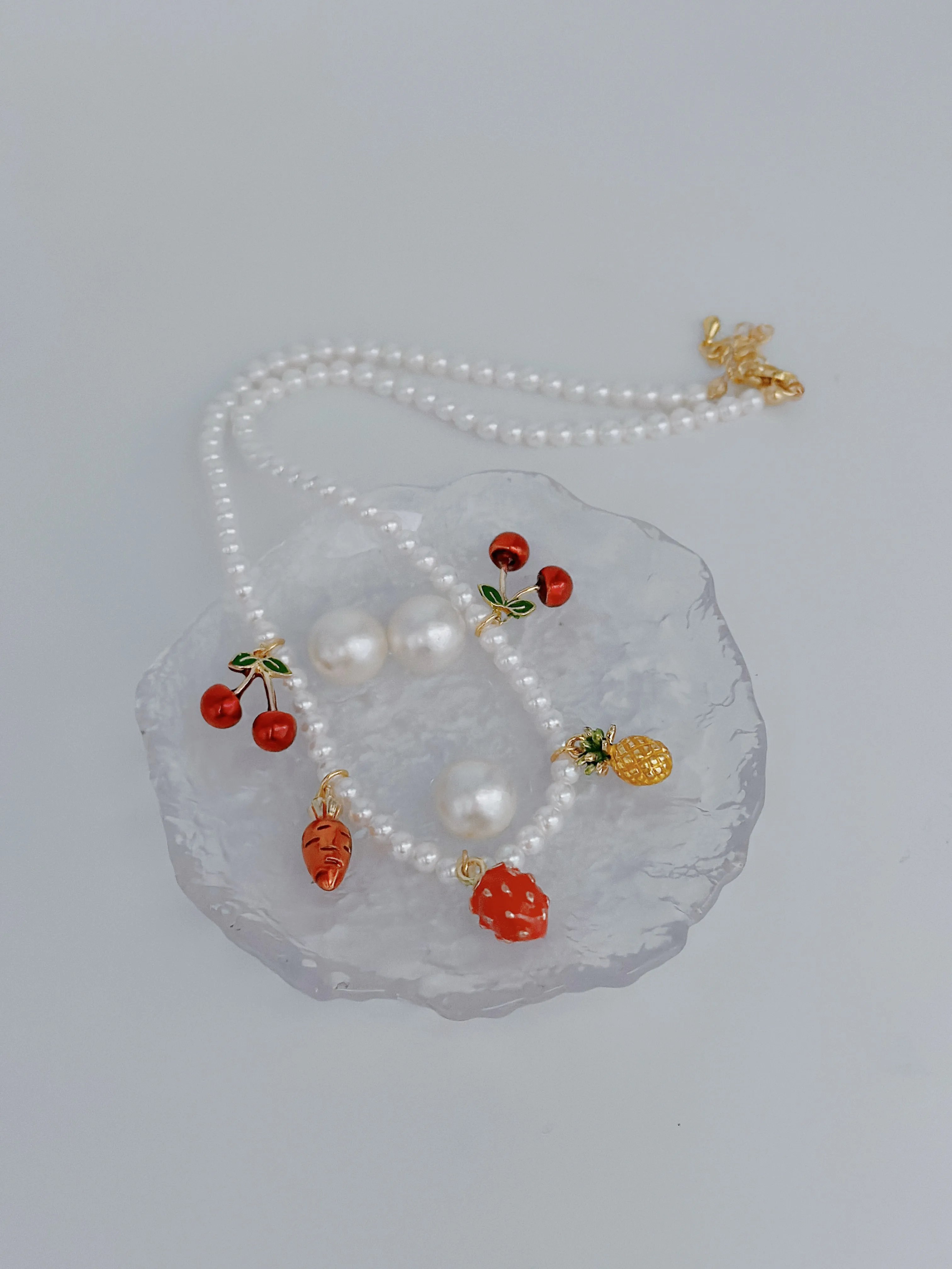 Cherry Fruit Cute Sweet IG Style 18K Gold Plated Imitation Pearl Copper Multi Charms Necklace Wholesale display picture 5