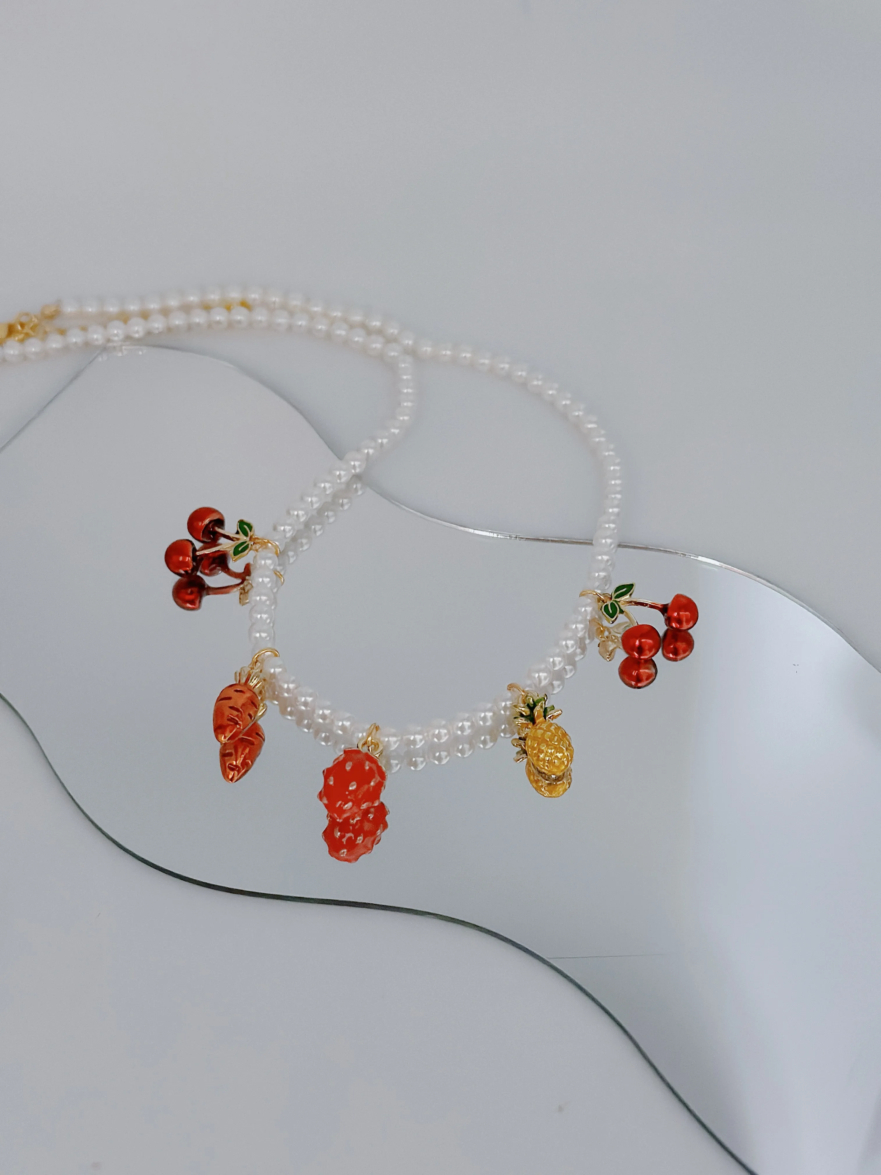 Cherry Fruit Cute Sweet IG Style 18K Gold Plated Imitation Pearl Copper Multi Charms Necklace Wholesale display picture 4