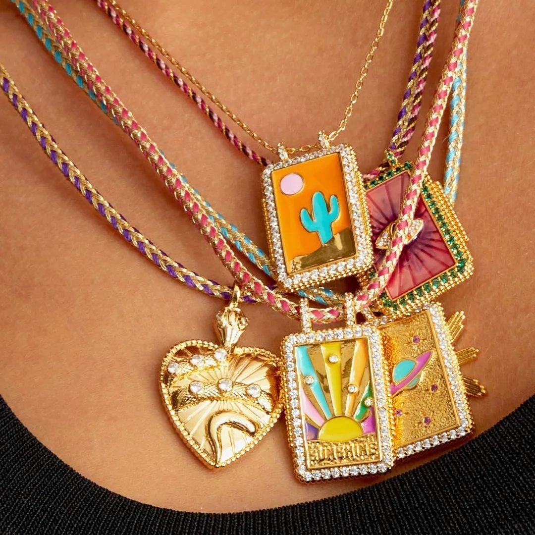 Heart Shape Vintage Style Zircon Gold Plated Cotton Rope Copper Pendant Necklace Wholesale display picture 3