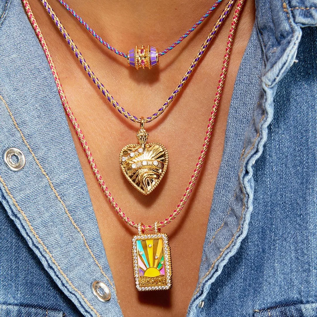 Heart Shape Vintage Style Zircon Gold Plated Cotton Rope Copper Pendant Necklace Wholesale display picture 4