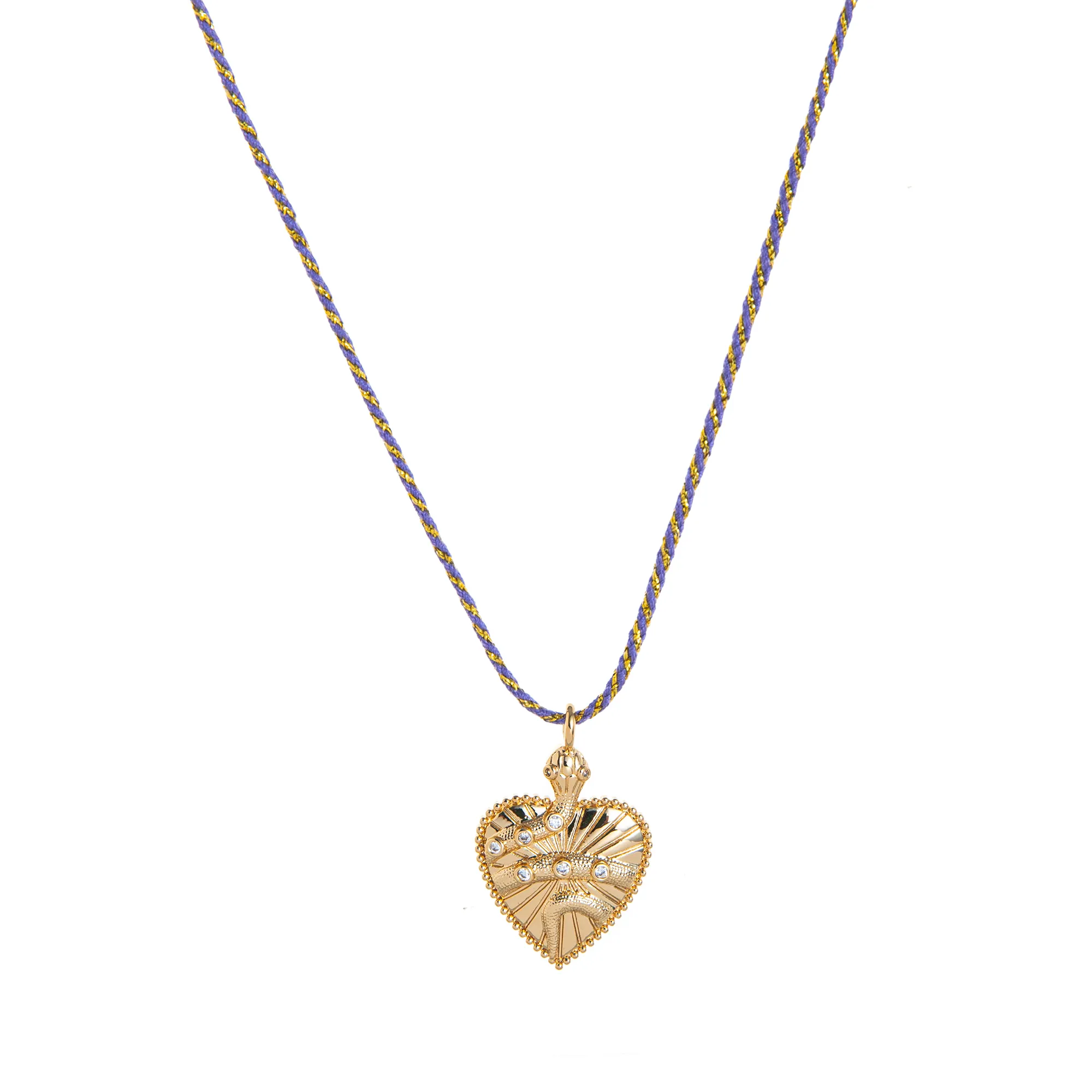 Heart Shape Vintage Style Zircon Gold Plated Cotton Rope Copper Pendant Necklace Wholesale display picture 10