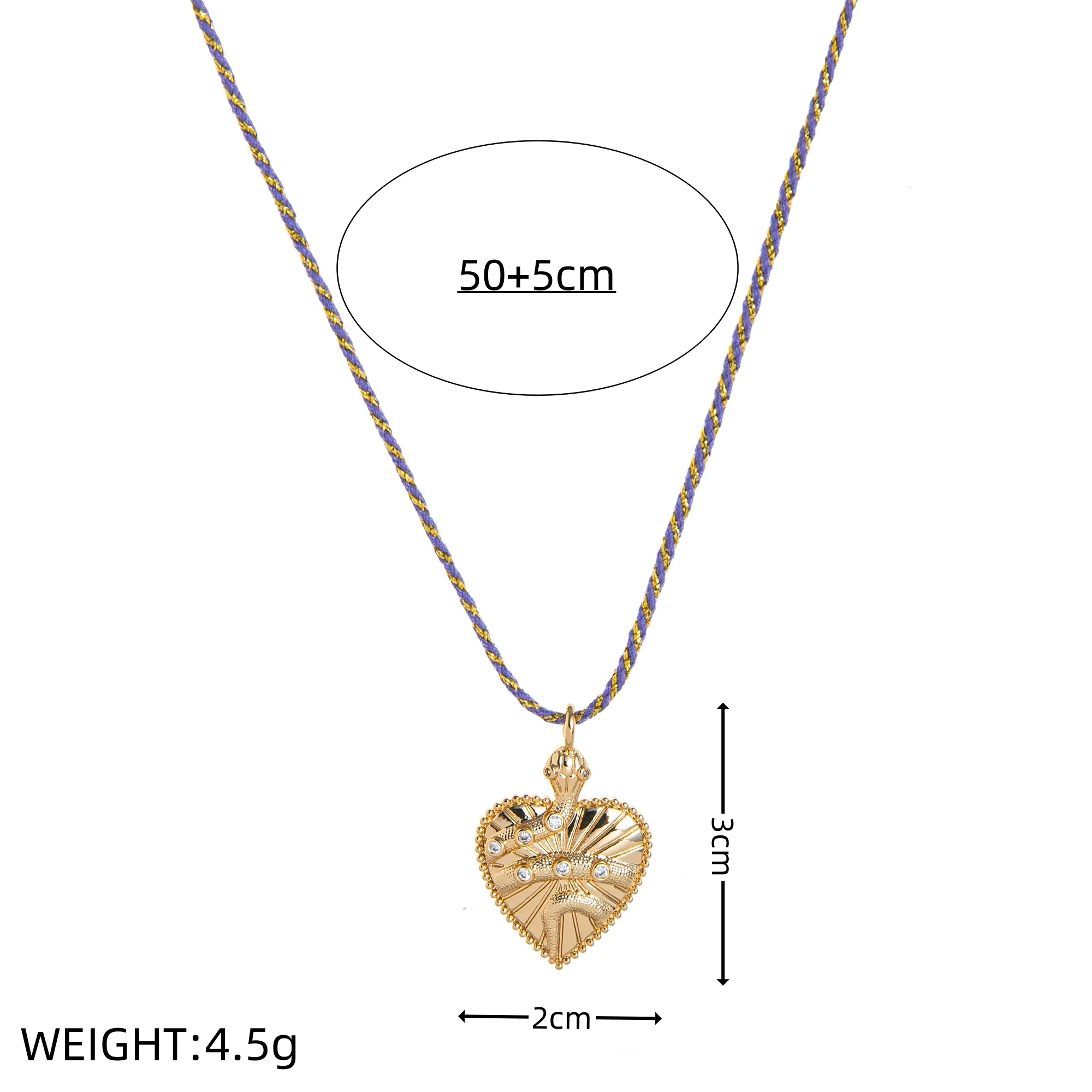Heart Shape Vintage Style Zircon Gold Plated Cotton Rope Copper Pendant Necklace Wholesale display picture 11
