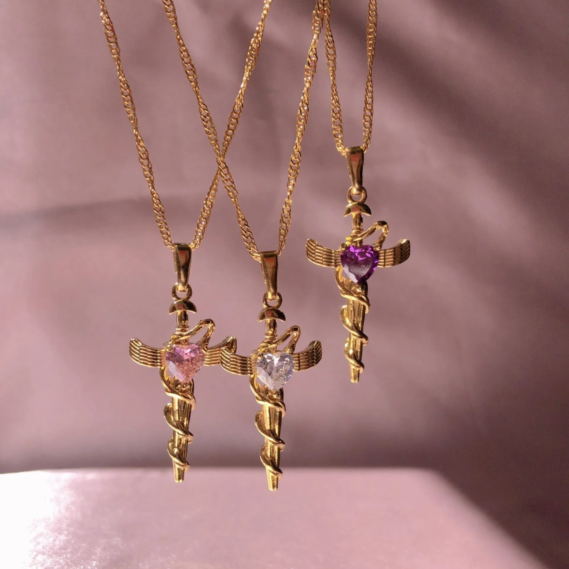 Heart Shape Vintage Style Zircon Gold Plated Cotton Rope Copper Pendant Necklace Wholesale display picture 9