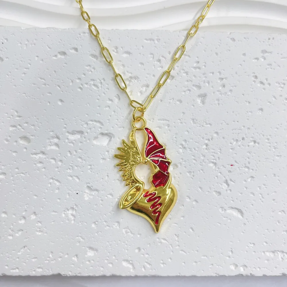Double Love Angel Demon Glam Gothic Exaggerated Copper 18K Gold Plated Pendant Necklace Polishing Lobster Trigger Clasp Closure display picture 5