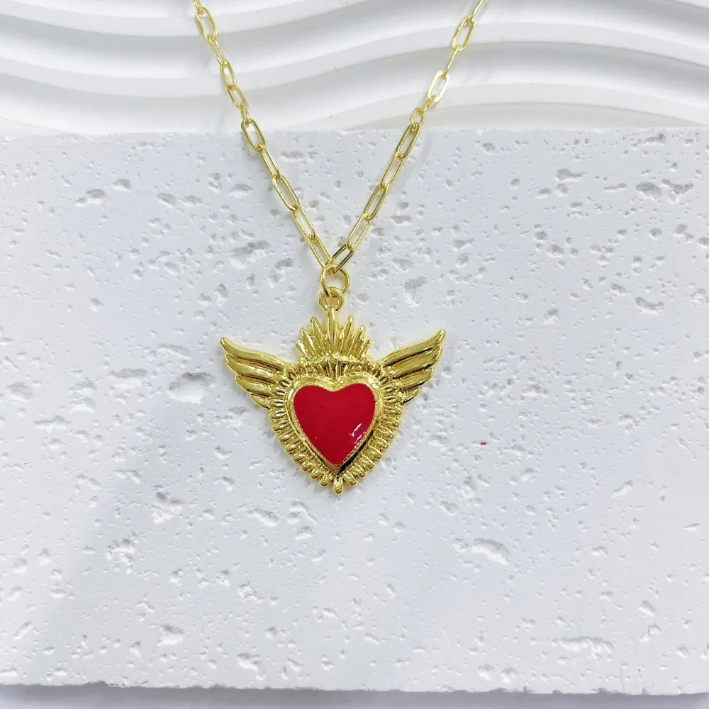 Double Love Angel Demon Glam Gothic Exaggerated Copper 18K Gold Plated Pendant Necklace Polishing Lobster Trigger Clasp Closure display picture 1