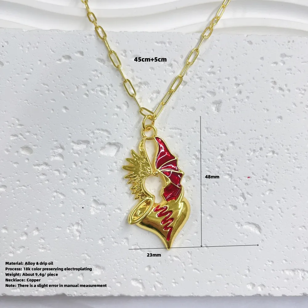 Double Love Angel Demon Glam Gothic Exaggerated Copper 18K Gold Plated Pendant Necklace Polishing Lobster Trigger Clasp Closure display picture 3