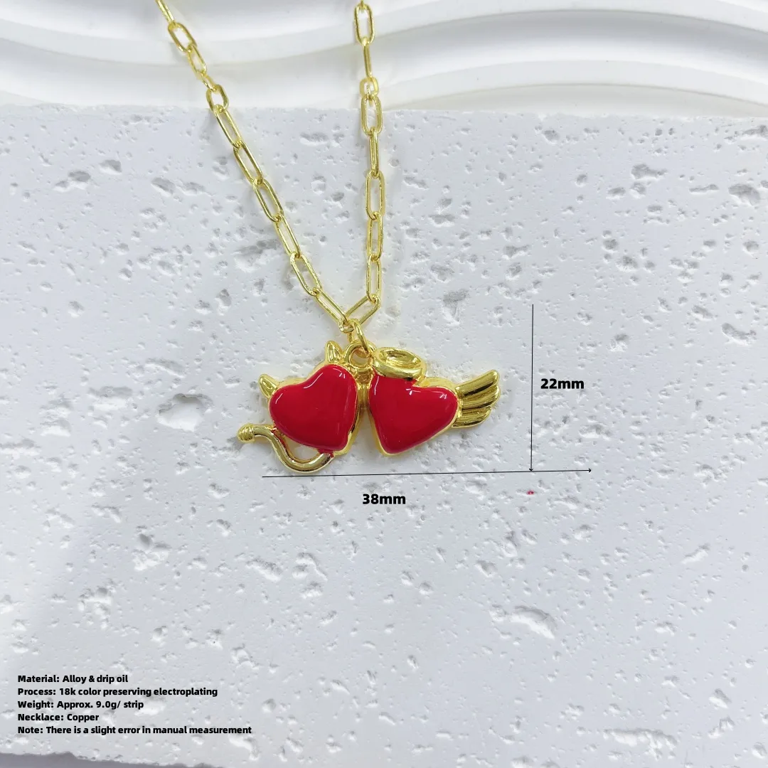 Double Love Angel Demon Glam Gothic Exaggerated Copper 18K Gold Plated Pendant Necklace Polishing Lobster Trigger Clasp Closure display picture 6