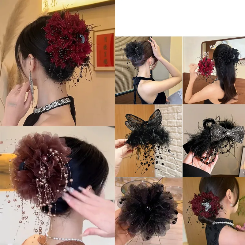 Femmes Bloc De Couleur Élégant Reine Chiffon Gland Gaze Griffes De Cheveux display picture 6