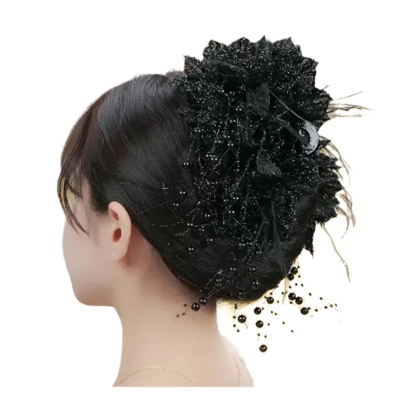 Women's Solid Color Elegant Rhinestone Tassel Gauze Hair Claws display picture 6