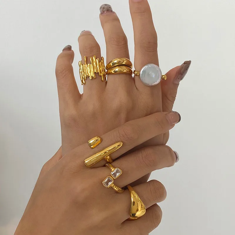 Estilo Vintage Estilo Francés Acero Inoxidable 304 Geométrico Enchapado Cascarón Circón Mujeres Anillos Abiertos Anillos display picture 8