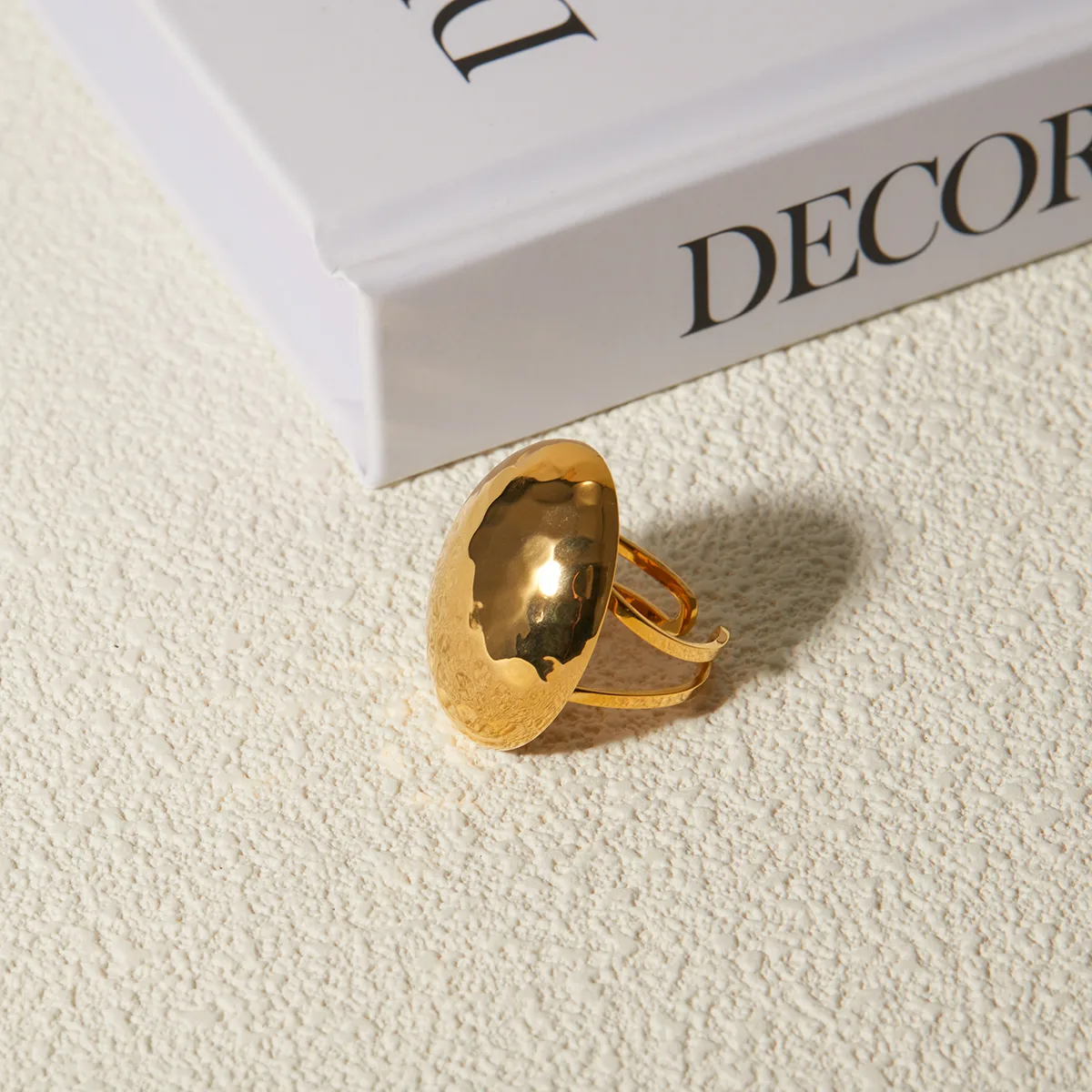 Wholesale Jewelry Hammered IG Style 304 Stainless Steel 18K Gold Plated Open Rings display picture 5