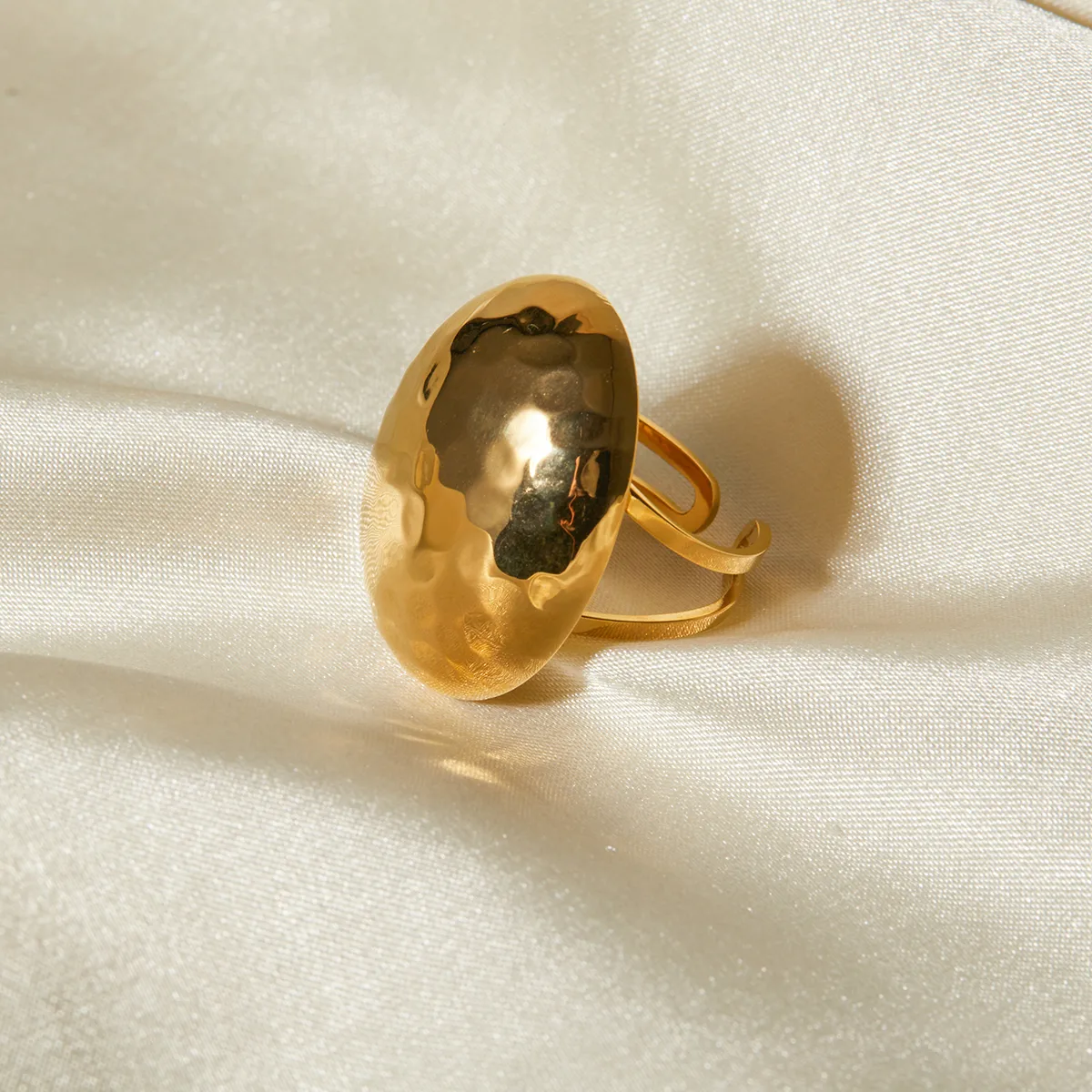Wholesale Jewelry Hammered IG Style 304 Stainless Steel 18K Gold Plated Open Rings display picture 7