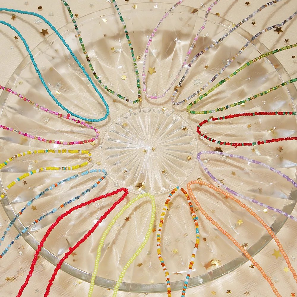 New Style Sweet Dopamine Small Rice-Shaped Beads Beaded Necklace Girly Style Rainbow Color Glass Beads Necklace Wholesale Women display picture 1