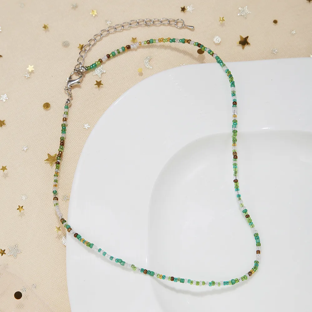 New Style Sweet Dopamine Small Rice-Shaped Beads Beaded Necklace Girly Style Rainbow Color Glass Beads Necklace Wholesale Women display picture 5