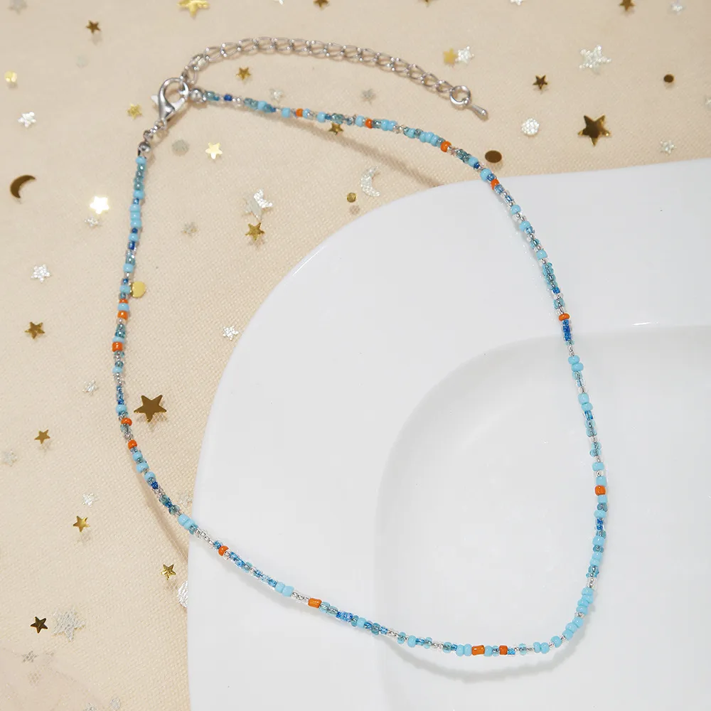 New Style Sweet Dopamine Small Rice-Shaped Beads Beaded Necklace Girly Style Rainbow Color Glass Beads Necklace Wholesale Women display picture 4