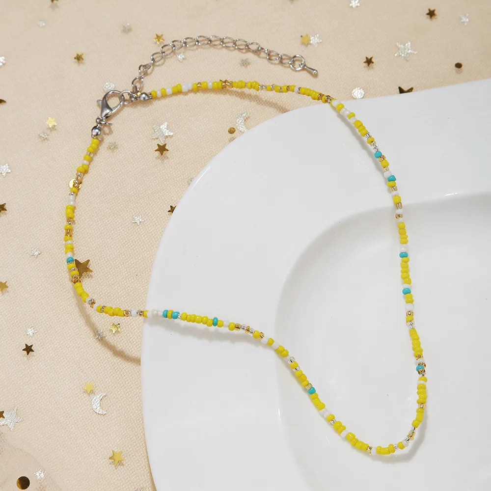 New Style Sweet Dopamine Small Rice-Shaped Beads Beaded Necklace Girly Style Rainbow Color Glass Beads Necklace Wholesale Women display picture 6