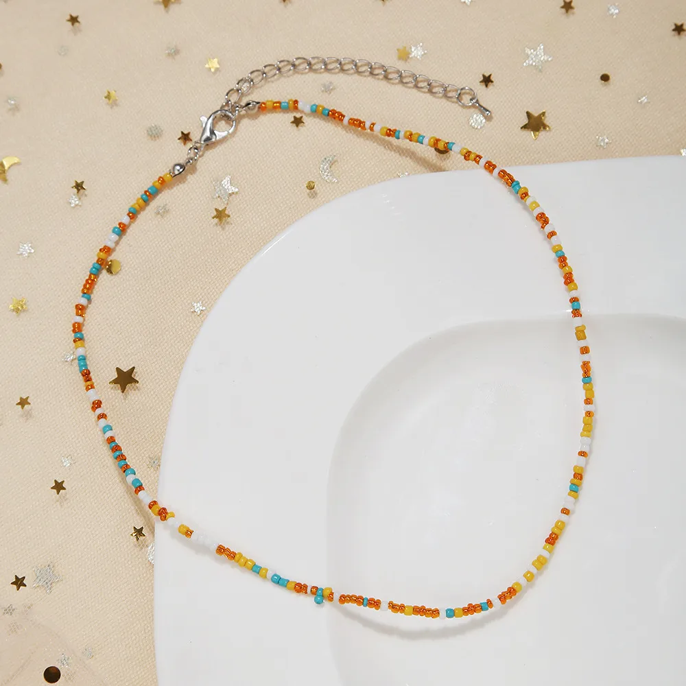 New Style Sweet Dopamine Small Rice-Shaped Beads Beaded Necklace Girly Style Rainbow Color Glass Beads Necklace Wholesale Women display picture 3
