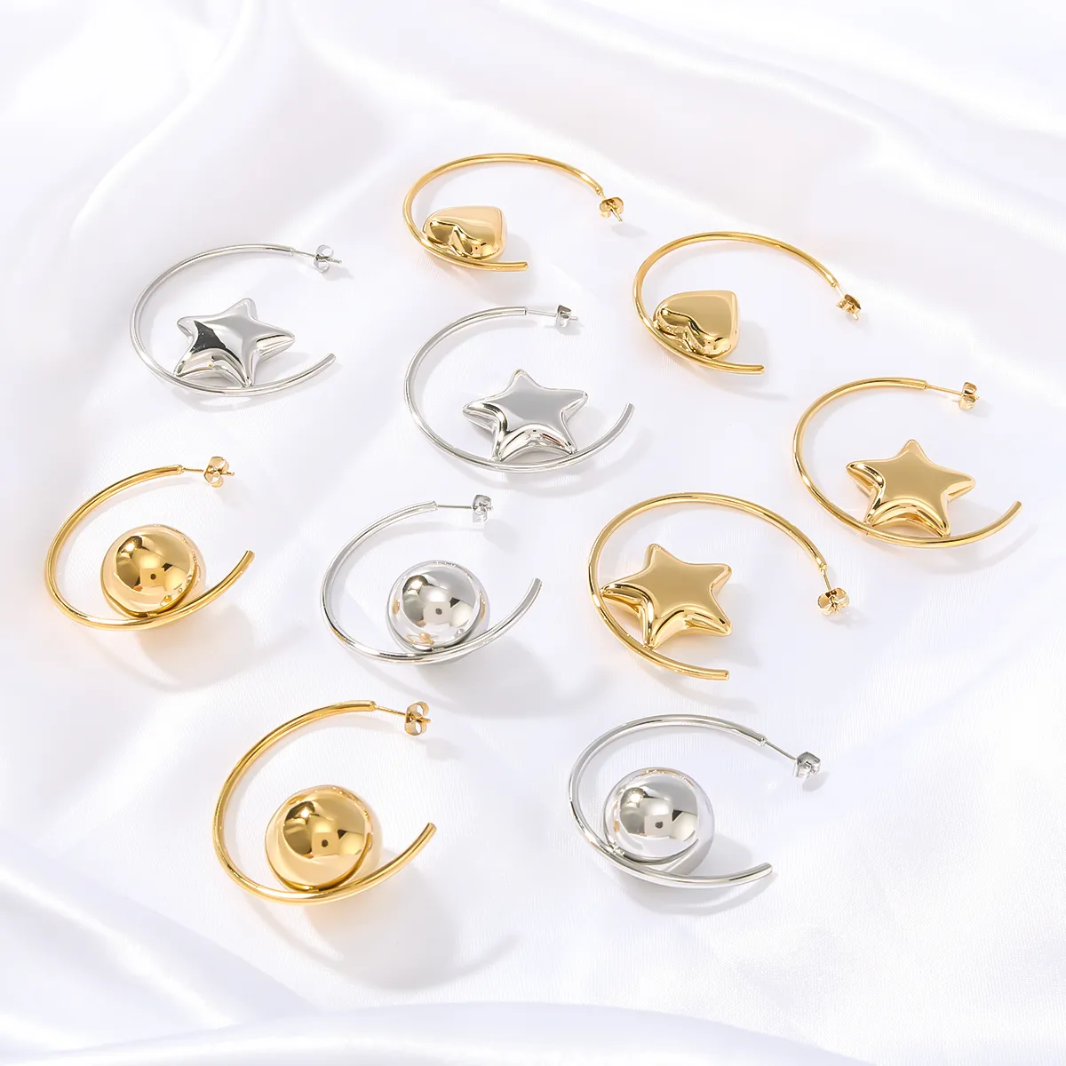 1 Pair Pentagram Round Heart Shape IG Style Classic Style Oversized 304 Stainless Steel 18K Gold Plated White Gold Plated Ear Studs display picture 11