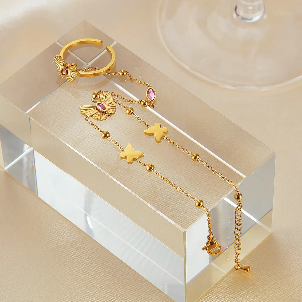 Butterfly Simple Style 304 Stainless Steel Zircon Bracelets In Bulk display picture 2