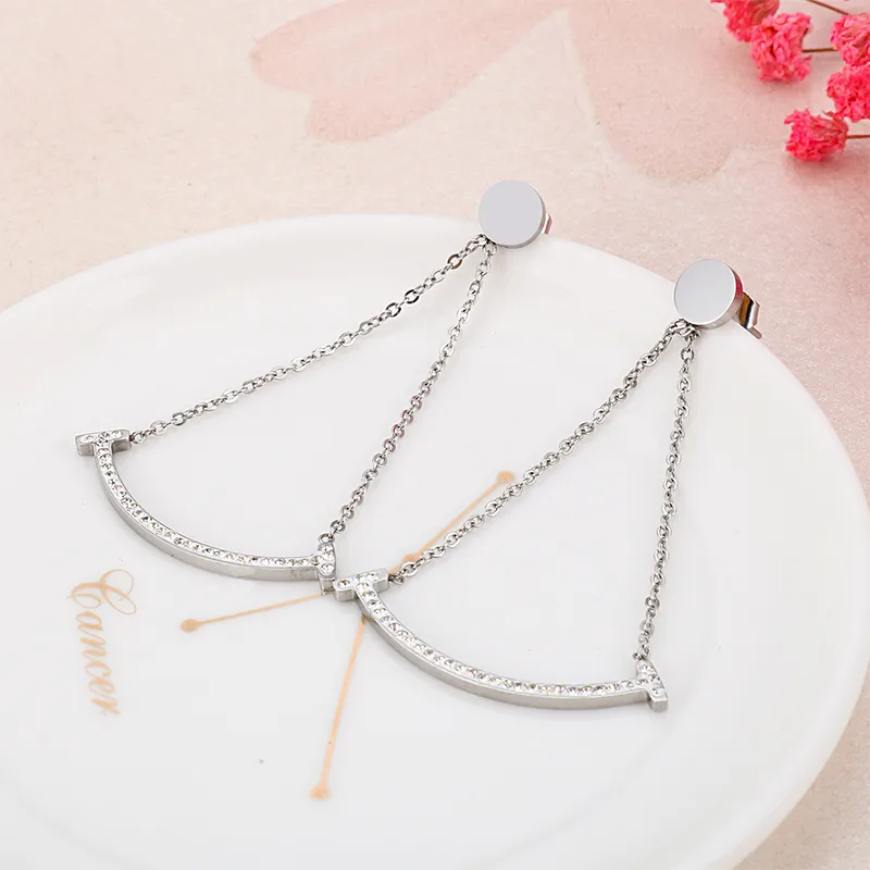 1 Pair Smile Face Simple Style 304 Stainless Steel 18K Gold Plated Rhinestones Inlay Drop Earrings display picture 4
