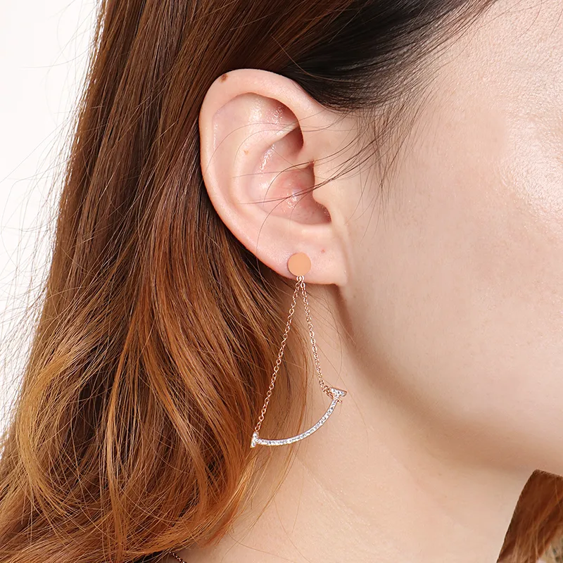 1 Pair Smile Face Simple Style 304 Stainless Steel 18K Gold Plated Rhinestones Inlay Drop Earrings display picture 9