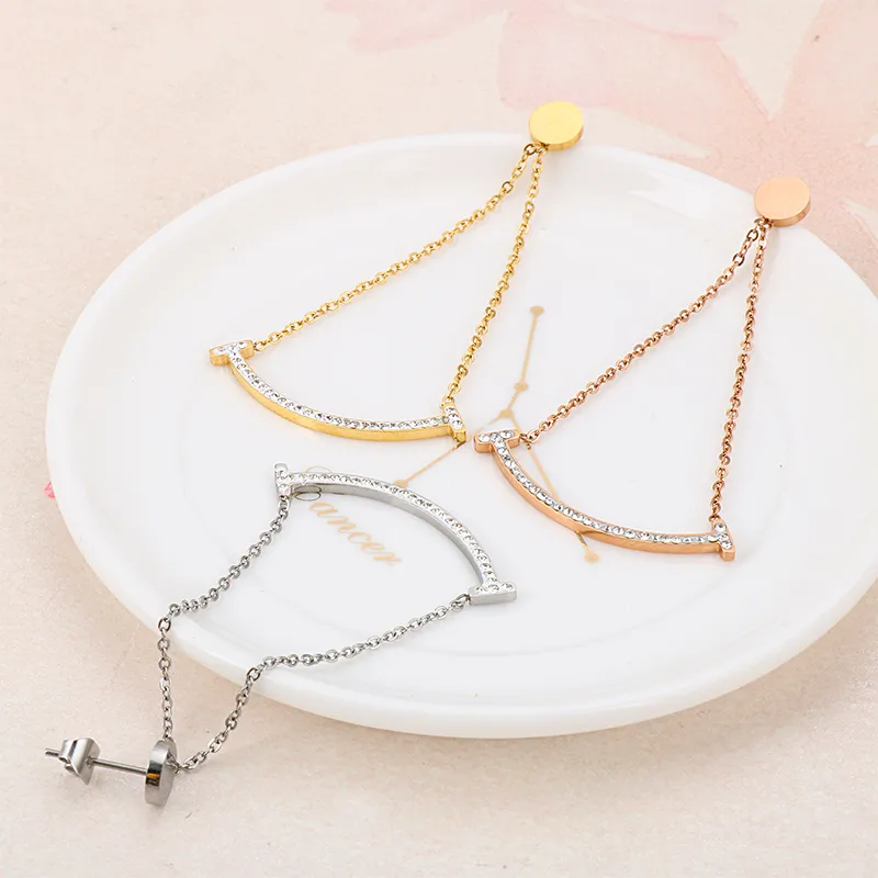 1 Pair Smile Face Simple Style 304 Stainless Steel 18K Gold Plated Rhinestones Inlay Drop Earrings display picture 6