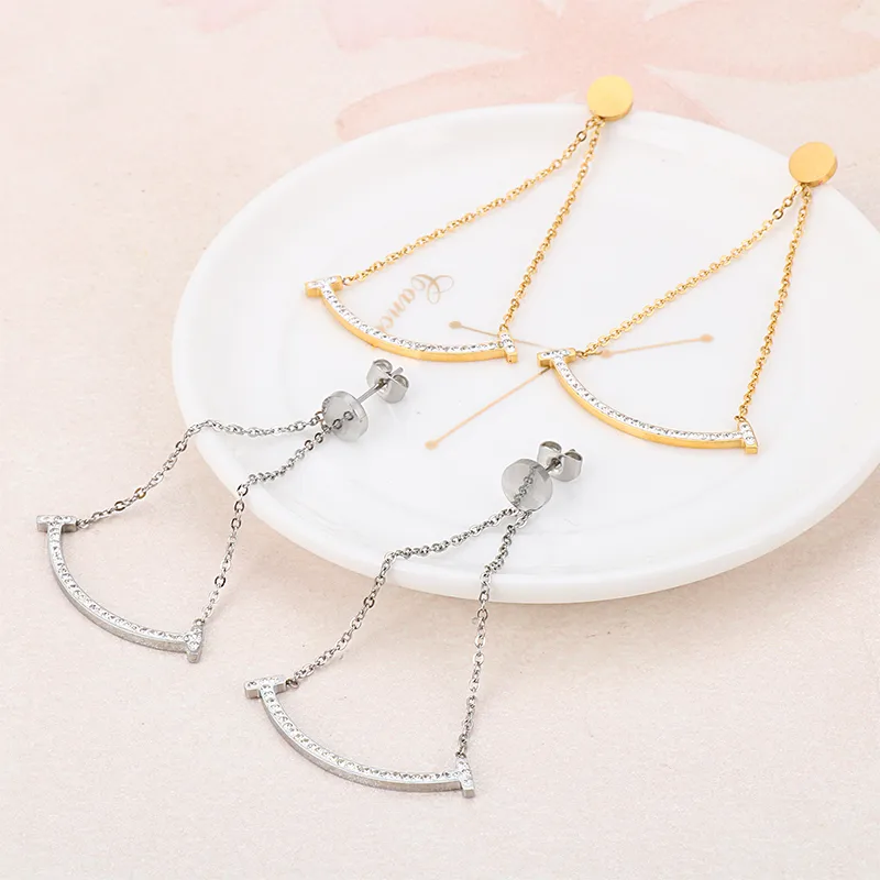 1 Pair Smile Face Simple Style 304 Stainless Steel 18K Gold Plated Rhinestones Inlay Drop Earrings display picture 5