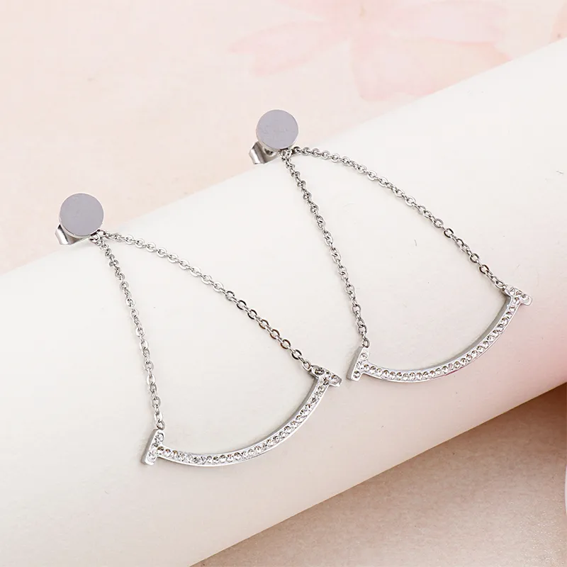 1 Pair Smile Face Simple Style 304 Stainless Steel 18K Gold Plated Rhinestones Inlay Drop Earrings display picture 7
