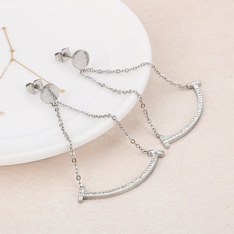 1 Pair Smile Face Simple Style 304 Stainless Steel 18K Gold Plated Rhinestones Inlay Drop Earrings display picture 8