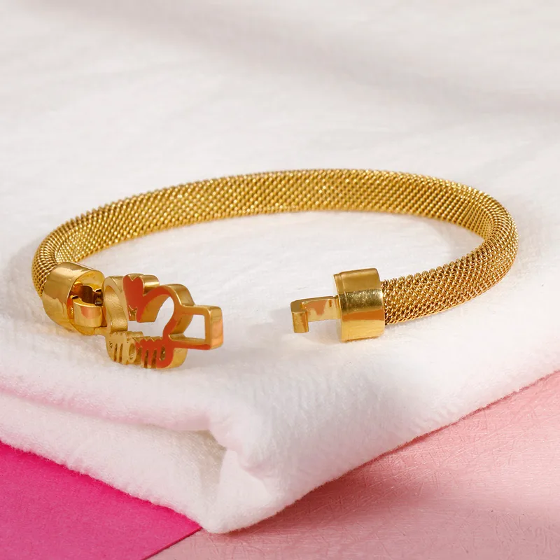 Letra Estilo Simple Chapados en oro de 18k Acero Inoxidable 304 Brazalete Venta Al Por Mayor display picture 7